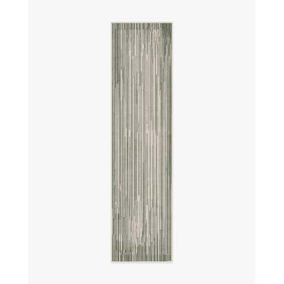 Striated Border Olive Green Flatwoven Rug - 75 x 305 cm - Rug + Cushioned Pad System