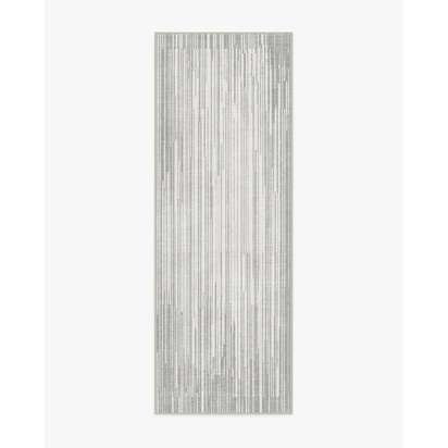 Striated Border Soft Grey Flatwoven Rug - 75 x 215 cm - Rug + Pad System