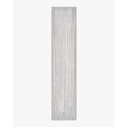 Striated Border Soft Grey Flatwoven Rug - 75 x 365 cm - Rug + Pad System
