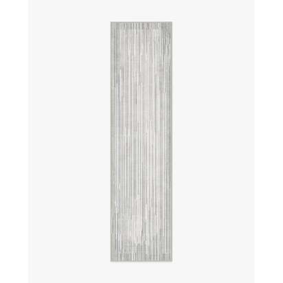 Striated Border Soft Grey Flatwoven Rug - 75 x 305 cm - Rug + Cushioned Pad System
