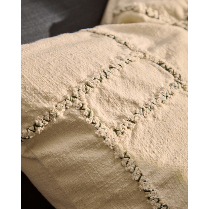 Verion green cushion cover with embroidered geometric detail 45 x 45cm