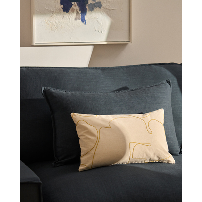 Dibel ecru cotton cushion cover with yellow embroidery detail 30 x 50cm