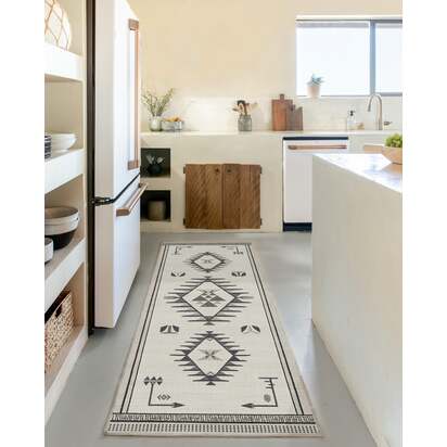 The Child Black & Cream Flatwoven Rug - 120 x 185 cm - Rug + Cushioned Pad System