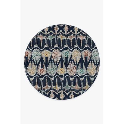 Corellian Ikat Navy Flatwoven Rug - 245 Round cm - Rug + Cushioned Pad System