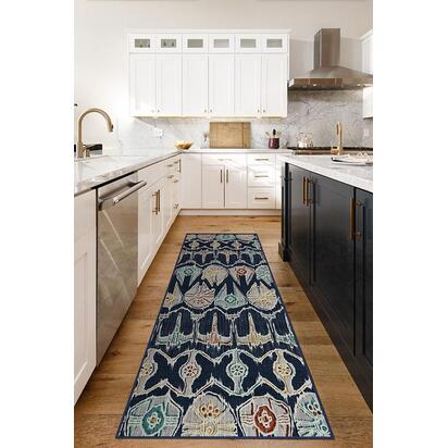 Corellian Ikat Navy Flatwoven Rug - 245 Round cm - Rug + Cushioned Pad System