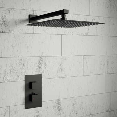 Harbour Status Concealed Shower Valve & Wall Mounted Fixed 300mm Shower Head - Matt Black