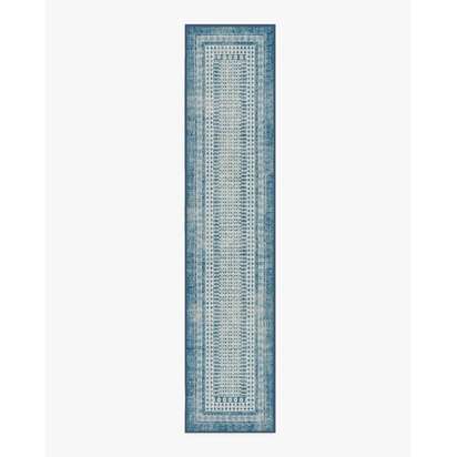 Cyrus Ocean and Ivory Flatwoven Rug - 75 x 365 cm - Rug + Pad System