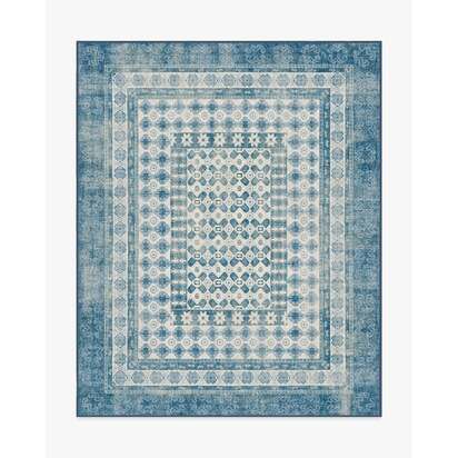 Cyrus Ocean and Ivory Flatwoven Rug - 245 x 305 cm - Rug + Cushioned Pad System