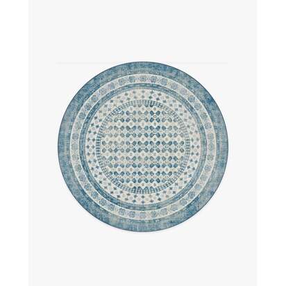 Cyrus Ocean and Ivory Flatwoven Rug - 185 Round cm - Rug + Cushioned Pad System