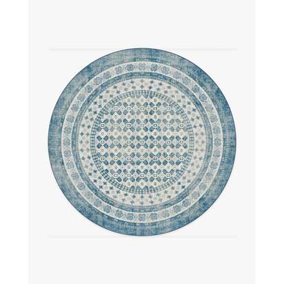 Cyrus Ocean and Ivory Flatwoven Rug - 245 Round cm - Rug + Cushioned Pad System
