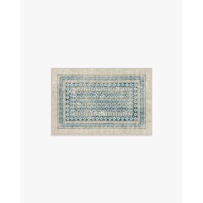 Cyrus Neutral and Blue Flatwoven Rug - 60 x 90 cm - Rug + Pad System