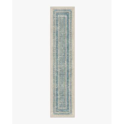 Cyrus Neutral and Blue Flatwoven Rug - 75 x 365 cm - Rug + Pad System