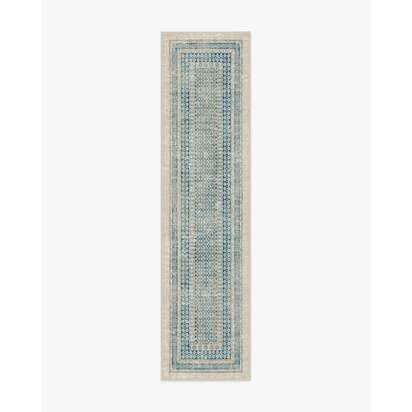 Cyrus Neutral and Blue Flatwoven Rug - 75 x 365 cm - Rug + Pad System
