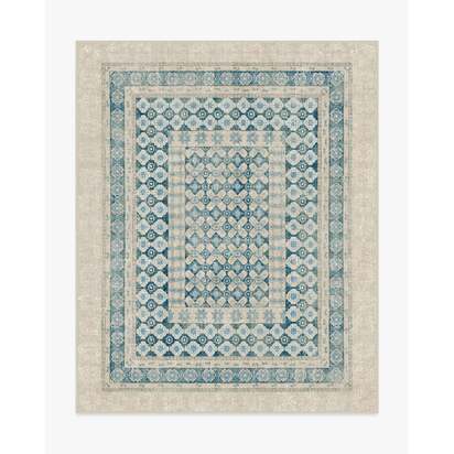 Cyrus Neutral and Blue Flatwoven Rug - 245 x 305 cm - Rug + Pad System