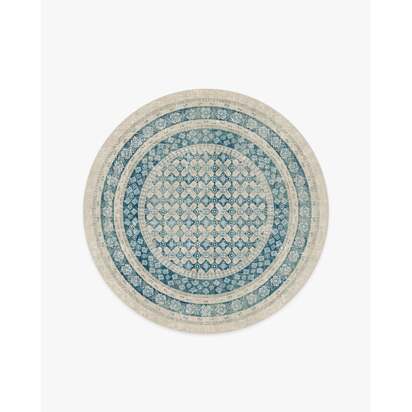 Cyrus Neutral and Blue Flatwoven Rug - 185 Round cm - Rug + Pad System