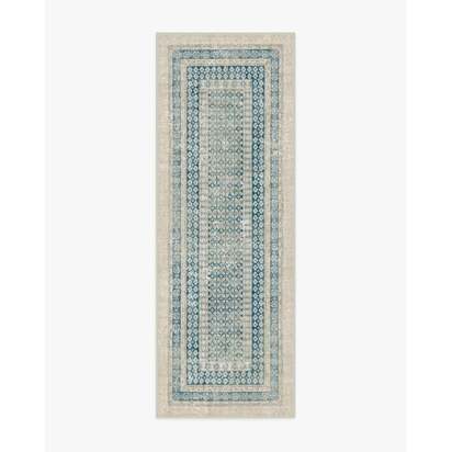 Cyrus Neutral and Blue Flatwoven Rug - 75 x 215 cm - Rug + Cushioned Pad System