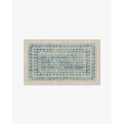Cyrus Neutral and Blue Flatwoven Rug - 90 x 150 cm - Rug + Cushioned Pad System
