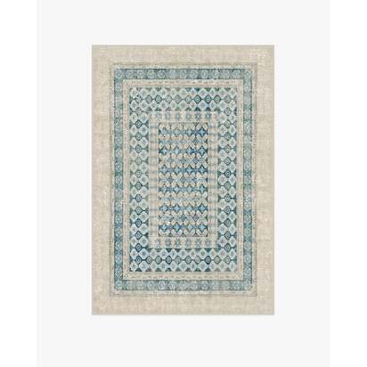 Cyrus Neutral and Blue Flatwoven Rug - 120 x 185 cm - Rug + Cushioned Pad System
