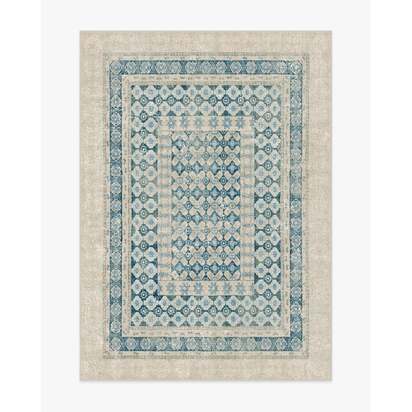 Cyrus Neutral and Blue Flatwoven Rug - 150 x 215 cm - Rug + Cushioned Pad System