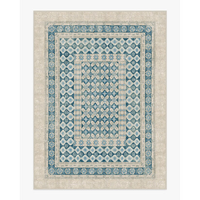 Cyrus Neutral and Blue Flatwoven Rug - 275 x 365 cm - Rug + Cushioned Pad System