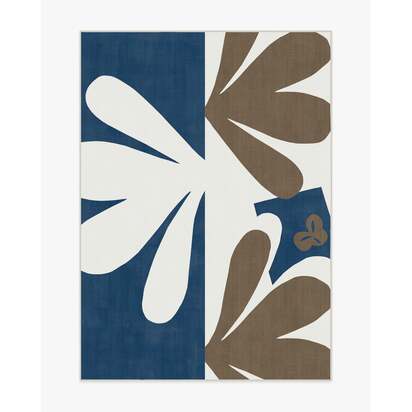Kolmikko Blue & Tan Flatwoven Rug by Marimekko - 150 x 215 cm - Rug + Pad System