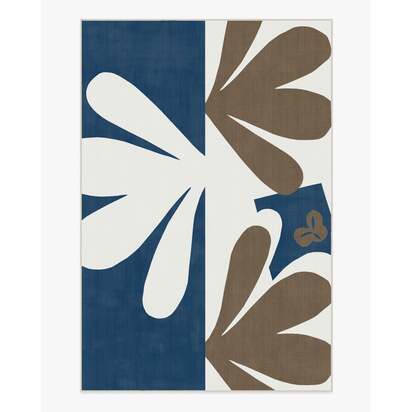 Kolmikko Blue & Tan Flatwoven Rug by Marimekko - 185 x 275 cm - Rug + Pad System