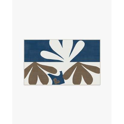 Kolmikko Blue & Tan Flatwoven Rug by Marimekko - 90 x 150 cm - Rug + Cushioned Pad System