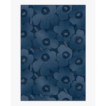 Unikko Blue Flatwoven Rug by Marimekko - 185 x 275 cm - Rug + Pad System
