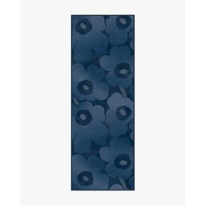 Unikko Blue Flatwoven Rug by Marimekko - 75 x 215 cm - Rug + Cushioned Pad System