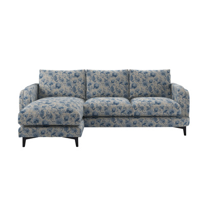 Boston Curved Arm LHF Chaise Sofa in Porcelain Blue Chinoiserie