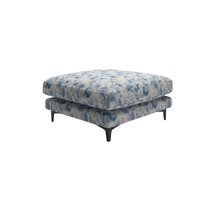 Boston Curved Arm Large Rectangular Footstool in Porcelain Blue Chinoiserie