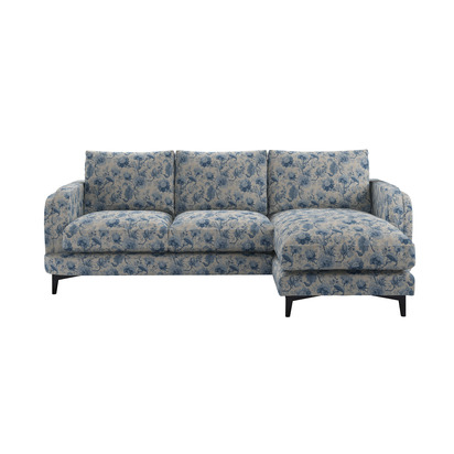 Boston Curved Arm RHF Chaise Sofa in Porcelain Blue Chinoiserie