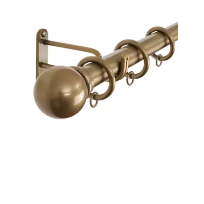 John Lewis Select Classic Curtain Pole with Rings and Ball Finial, Wall Fix, Dia.25mm Brass Toned | [NoValue]
