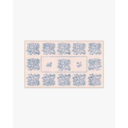 Iona Cream & Blue Flatwoven Rug - 185 x 275 cm - Rug + Cushioned Pad System