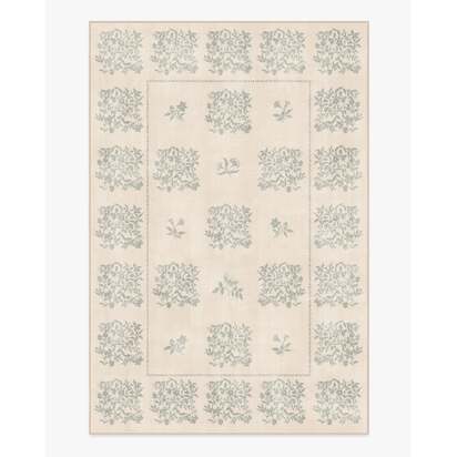 Iona Cream & Sage Green Flatwoven Rug - 185 x 275 cm - Rug + Pad System
