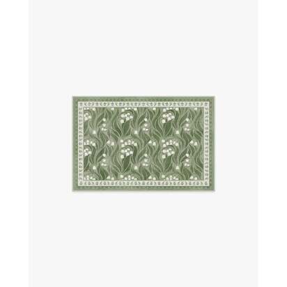 Lila Green & Ivory Flatwoven Rug - 60 x 90 cm - Rug + Cushioned Pad System