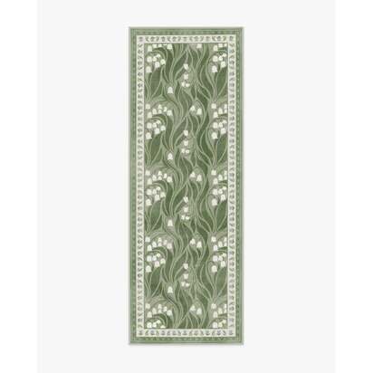 Lila Green & Ivory Flatwoven Rug - 75 x 215 cm - Rug + Cushioned Pad System