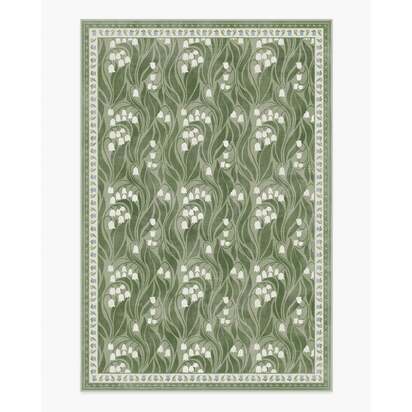 Lila Green & Ivory Flatwoven Rug - 185 x 275 cm - Rug + Cushioned Pad System