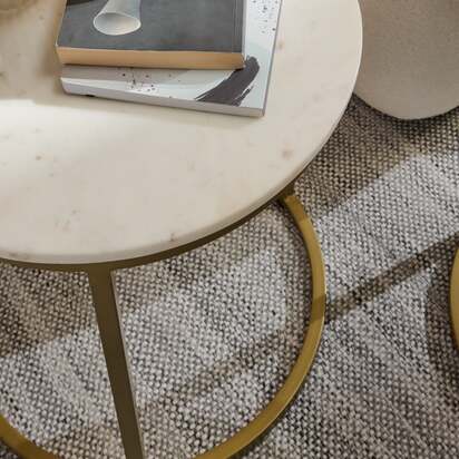 Nara White Marble Round Side Table - Gold Frame