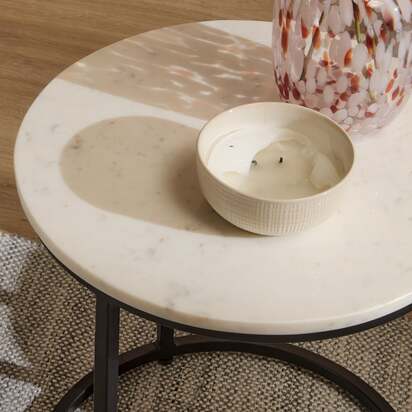 Nara White Marble Round Side Table - Black Frame