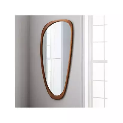 West Elm Mid Century Asymmetrical Eucalyptus Wood Wall Mirror, 167 x 72cm, Acorn Wood | H167 x W72 x D4cm