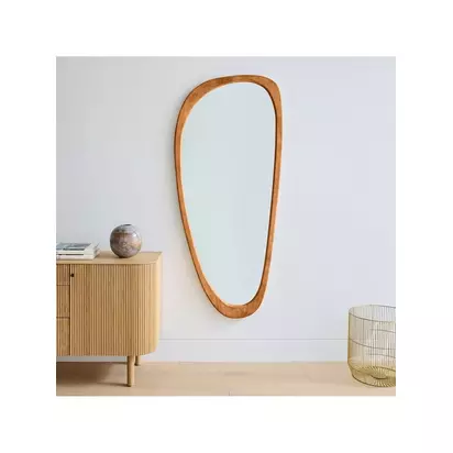 West Elm Mid Century Asymmetrical Eucalyptus Wood Wall Mirror, 167 x 72cm, Acorn Wood | H167 x W72 x D4cm