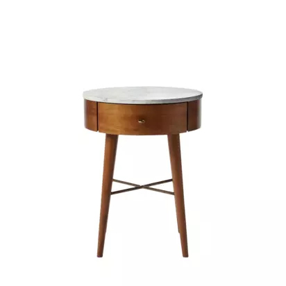 West Elm Penelope Marble Top 1 Drawer Bedside Table, Acorn Acorn | H60 x W46 x D46cm