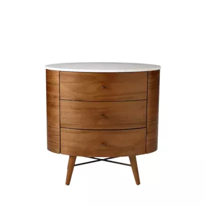 West Elm Penelope Marble Top 3 Drawer Nightstand, Acorn Acorn | H76 x W76 x D46cm