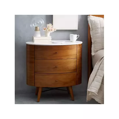 West Elm Penelope Marble Top 3 Drawer Nightstand, Acorn Acorn | H76 x W76 x D46cm
