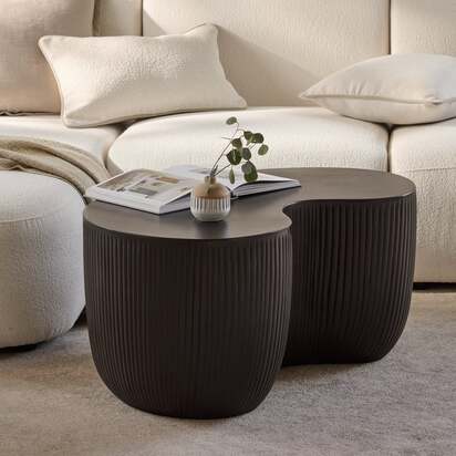 Sohan 84cm Kidney Concrete Coffee Table - Lava Black