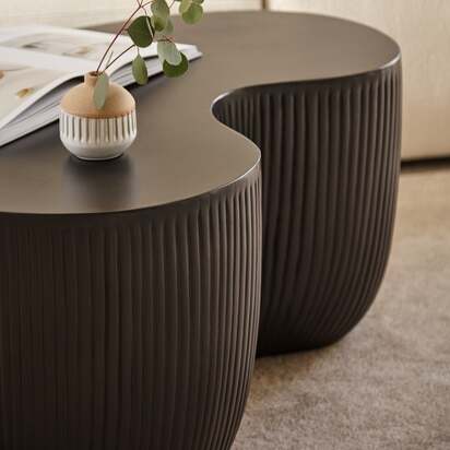 Sohan 84cm Kidney Concrete Coffee Table - Lava Black