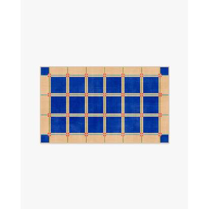 This House Is a Home Blue Flatwoven Rug by Dan Pelosi - 90 x 150 cm - Rug + Cushioned Pad System
