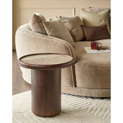 Rayna Toronto Marble & Dark Wood Round Side Table | Mango Wood Base & Marble Top | 54cm Diameter | Danetti