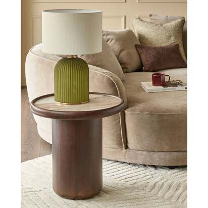 Rayna Toronto Marble & Dark Wood Round Side Table | Mango Wood Base & Marble Top | 54cm Diameter | Danetti